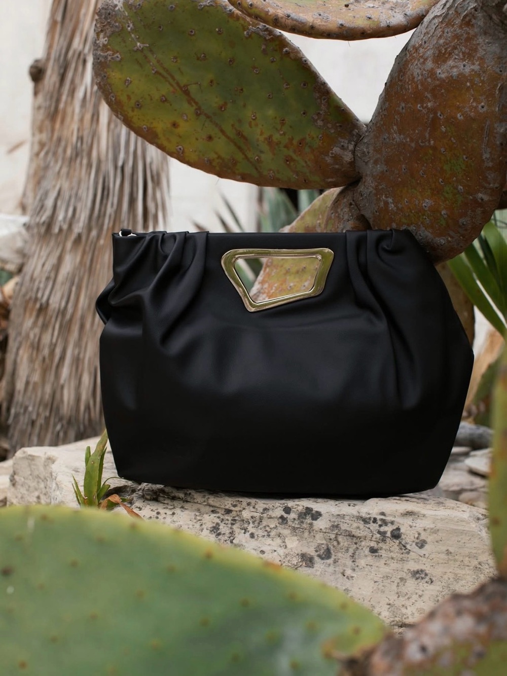 BEIS Black Shoulder Clutch with Gold Handle Accent